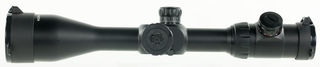 The Konus F-30 4-16 rifle scope features a matted black finish and capped turrets.